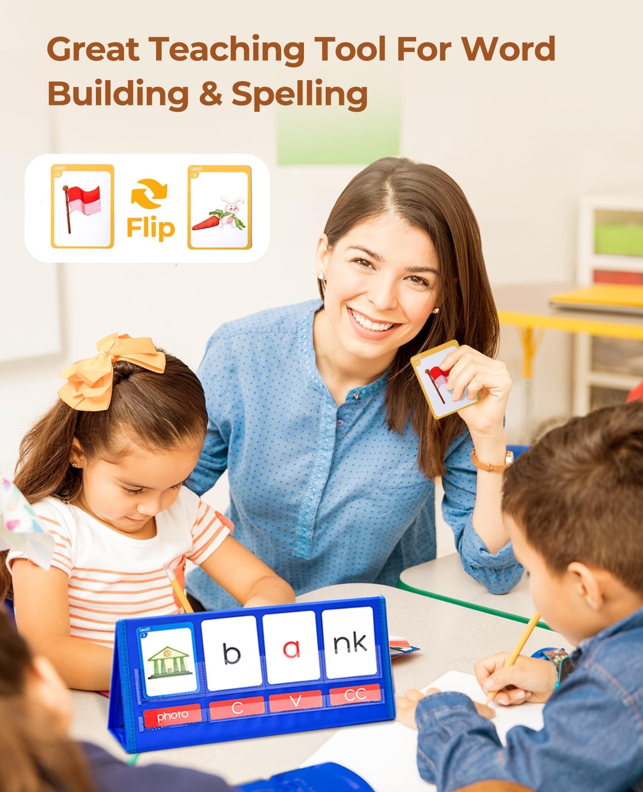 GAMENOTE Word Building Desktop Pocket Chart – CVCC/CCVC Phonics Game & Sight Words for Kindergarten