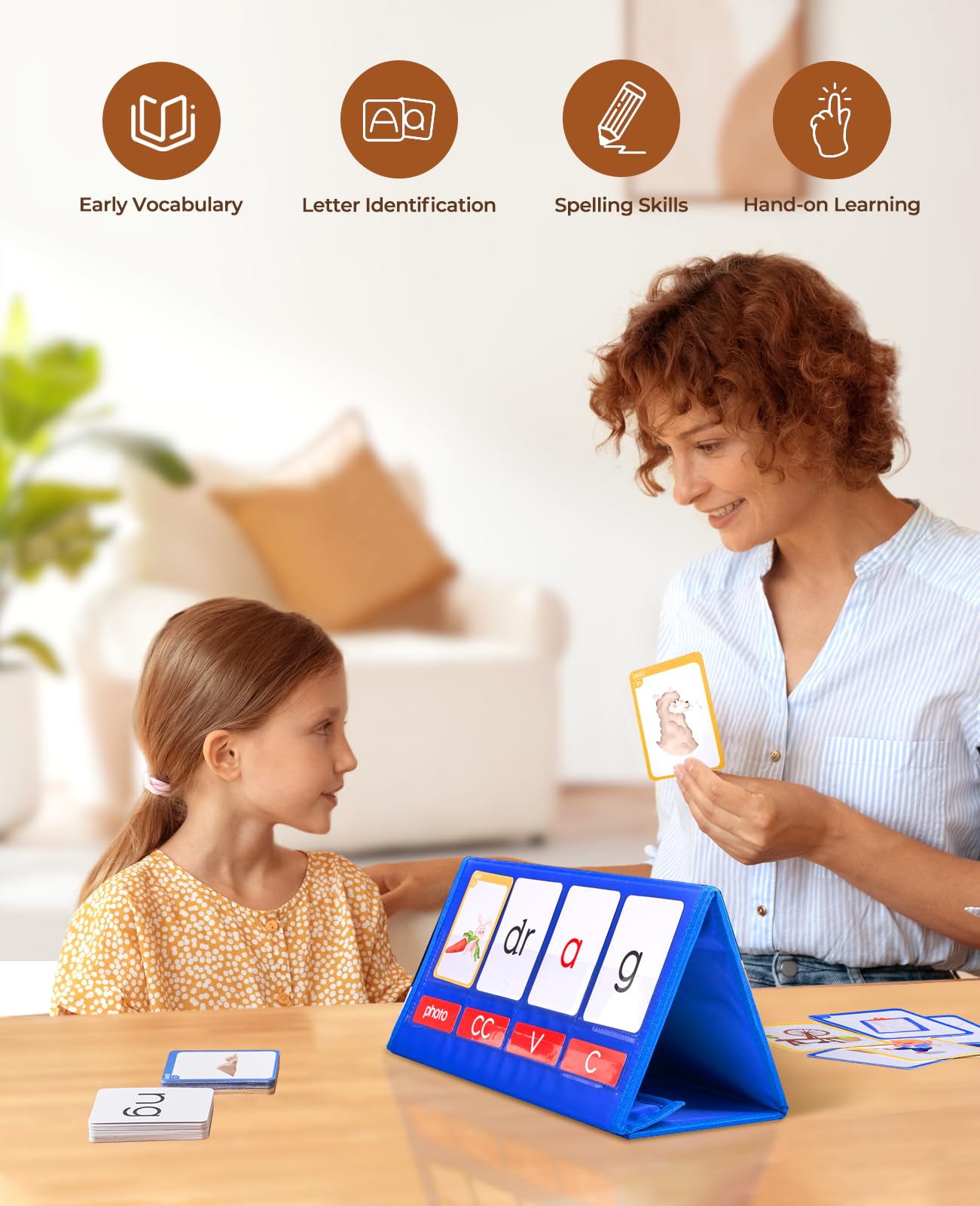 GAMENOTE Word Building Desktop Pocket Chart – CVCC/CCVC Phonics Game & Sight Words for Kindergarten