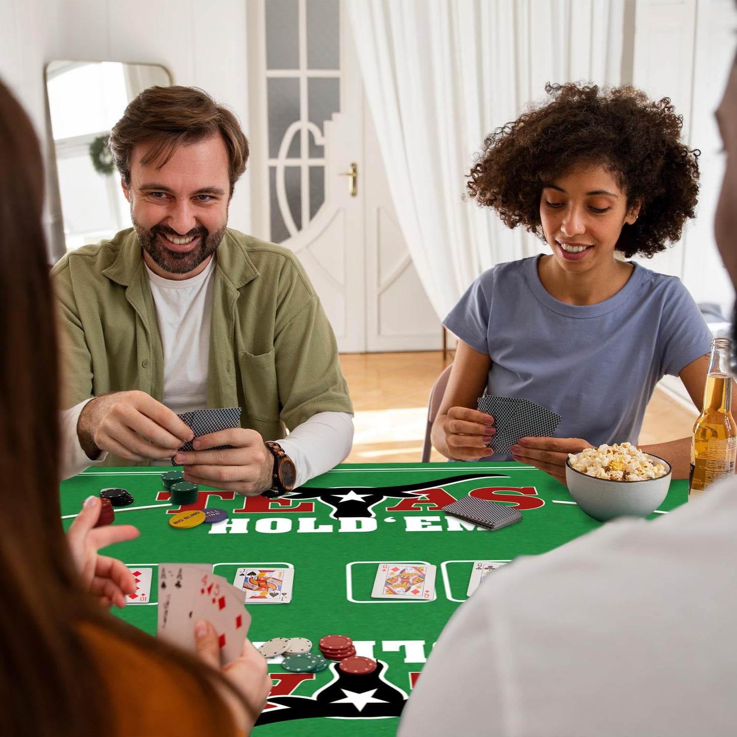 Gamie Double-Sided Felt Casino Mat — 36 by 72 Inches, 2-in-1 Texas Hold’em & Blackjack Tabletop Mat with Instruction Booklet