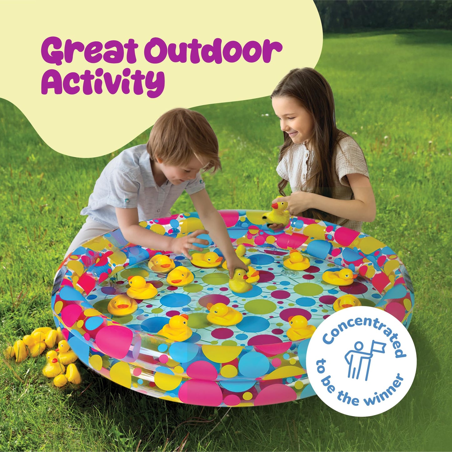 Gamie Duck Pond Matching Carnival Game — 3 ft x 6 in Inflatable Pool + 20 Numbered Ducks