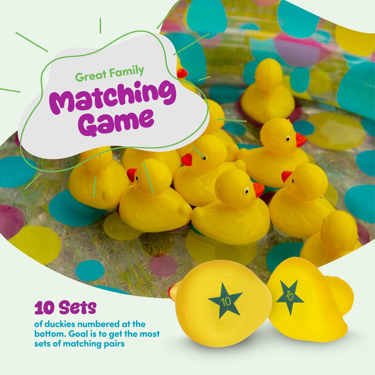 Gamie Duck Pond Matching Carnival Game — 3 ft x 6 in Inflatable Pool + 20 Numbered Ducks