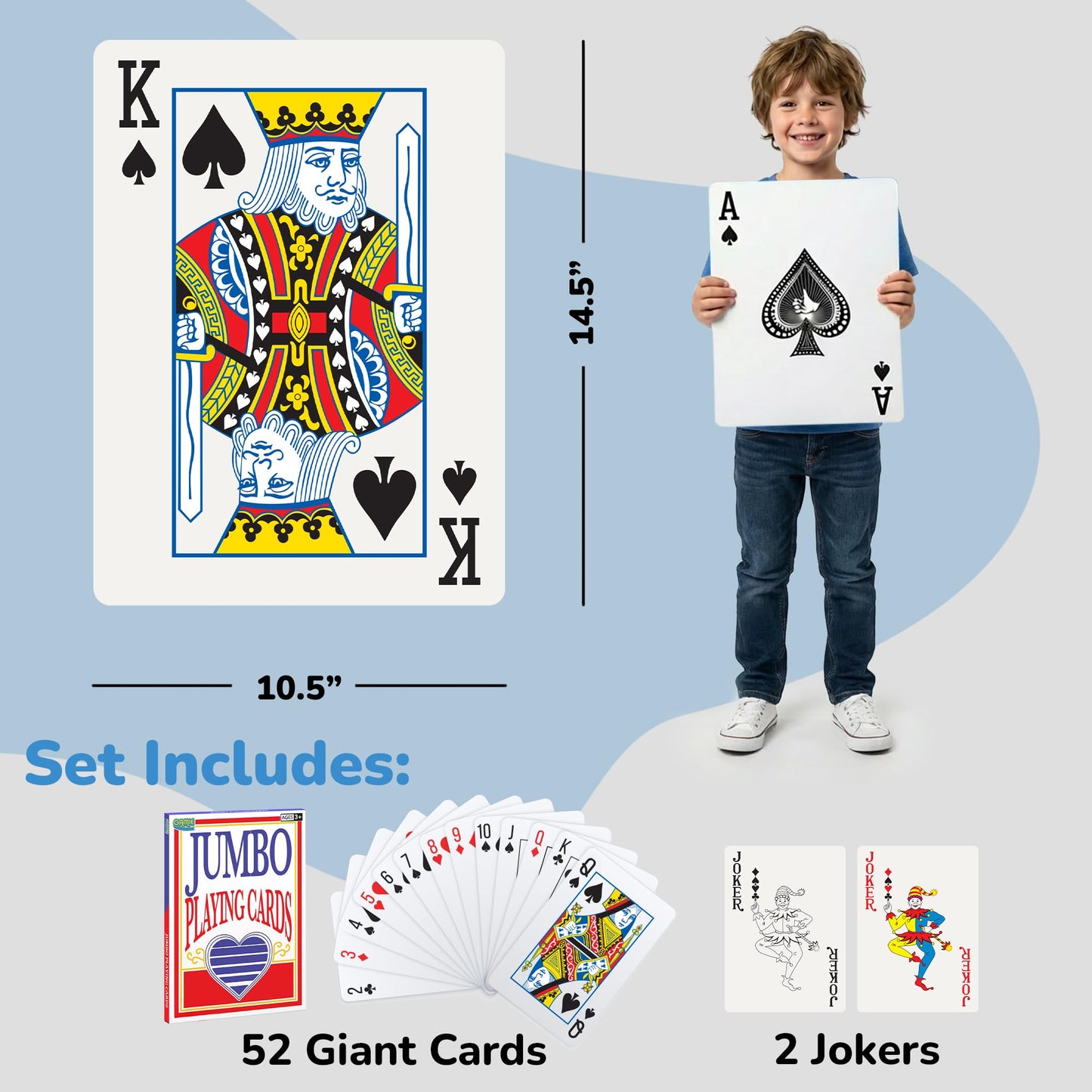 Gamie Giant Poker Jumbo Playing Cards – Extra Large 10.5 x 14.5 Inches (52 Cards + 2 Jokers)
