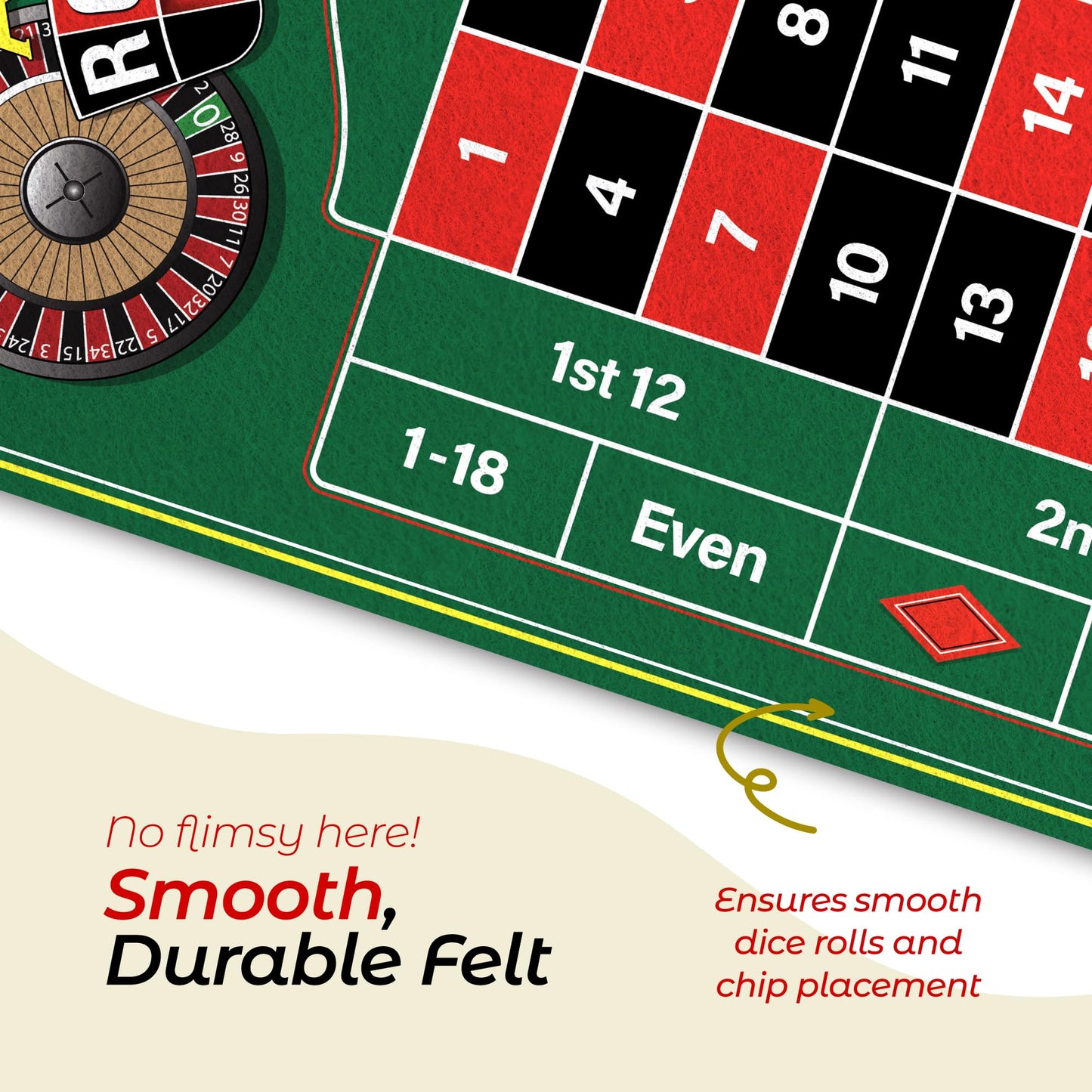 Gamie Double-Sided Roulette & Craps Table Mat — 36x72 Premium Felt for Home Casinos