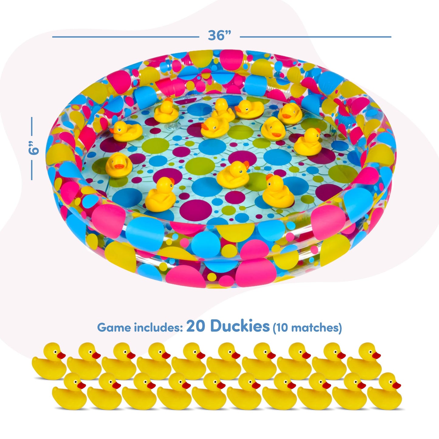 Gamie Duck Pond Matching Carnival Game — 3 ft x 6 in Inflatable Pool + 20 Numbered Ducks