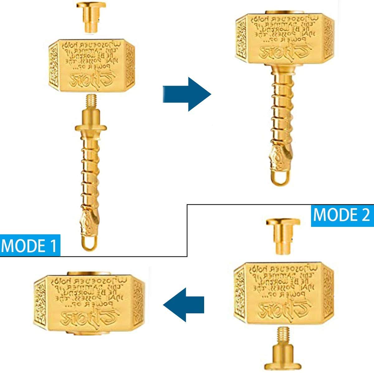 Gamtec Fidget Chain Hammer Spinner – Metal Mjolnir Design, Stress Relief Toy (Golden)