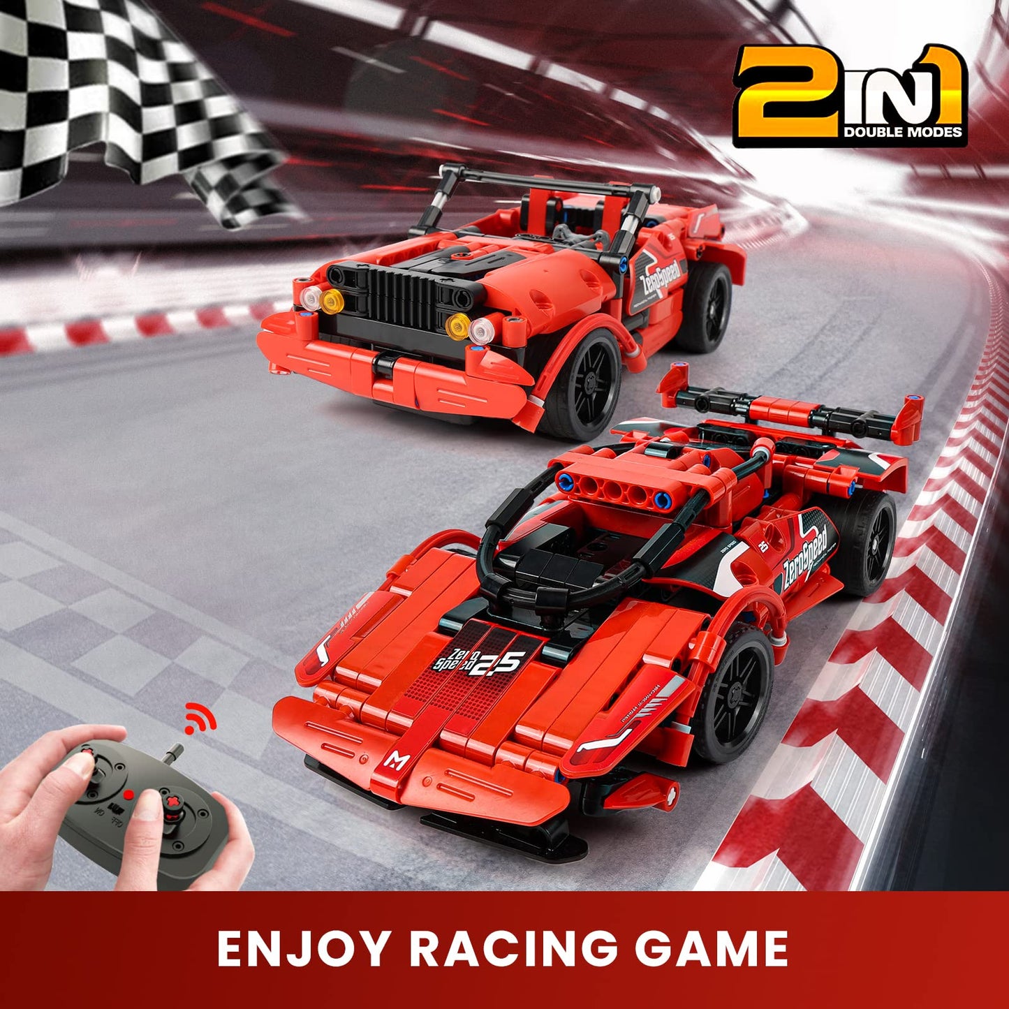 GAMZOO RC Toy – 2-in-1 Remote Control Racing Car & 351-Piece Building Kit