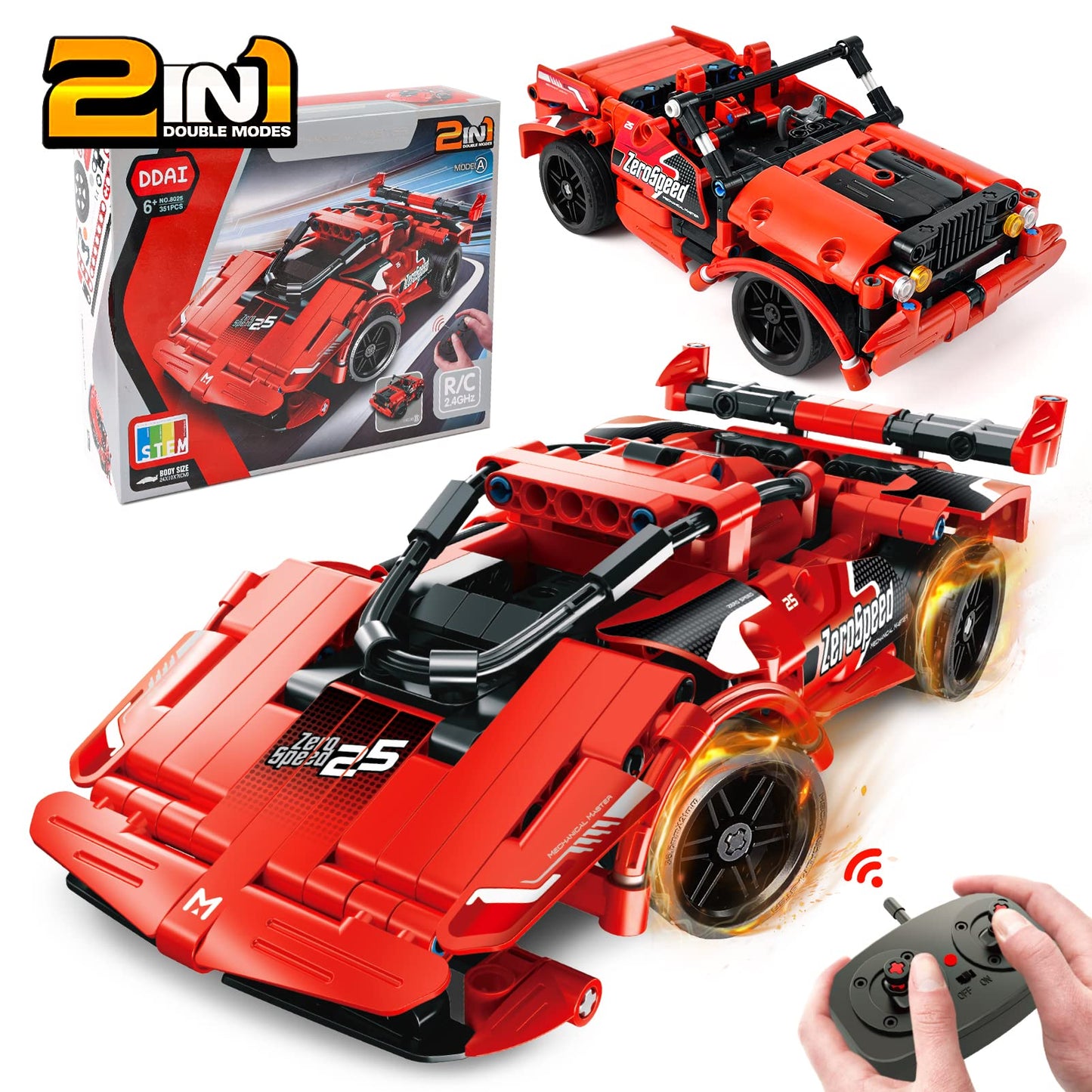 GAMZOO RC Toy – 2-in-1 Remote Control Racing Car & 351-Piece Building Kit