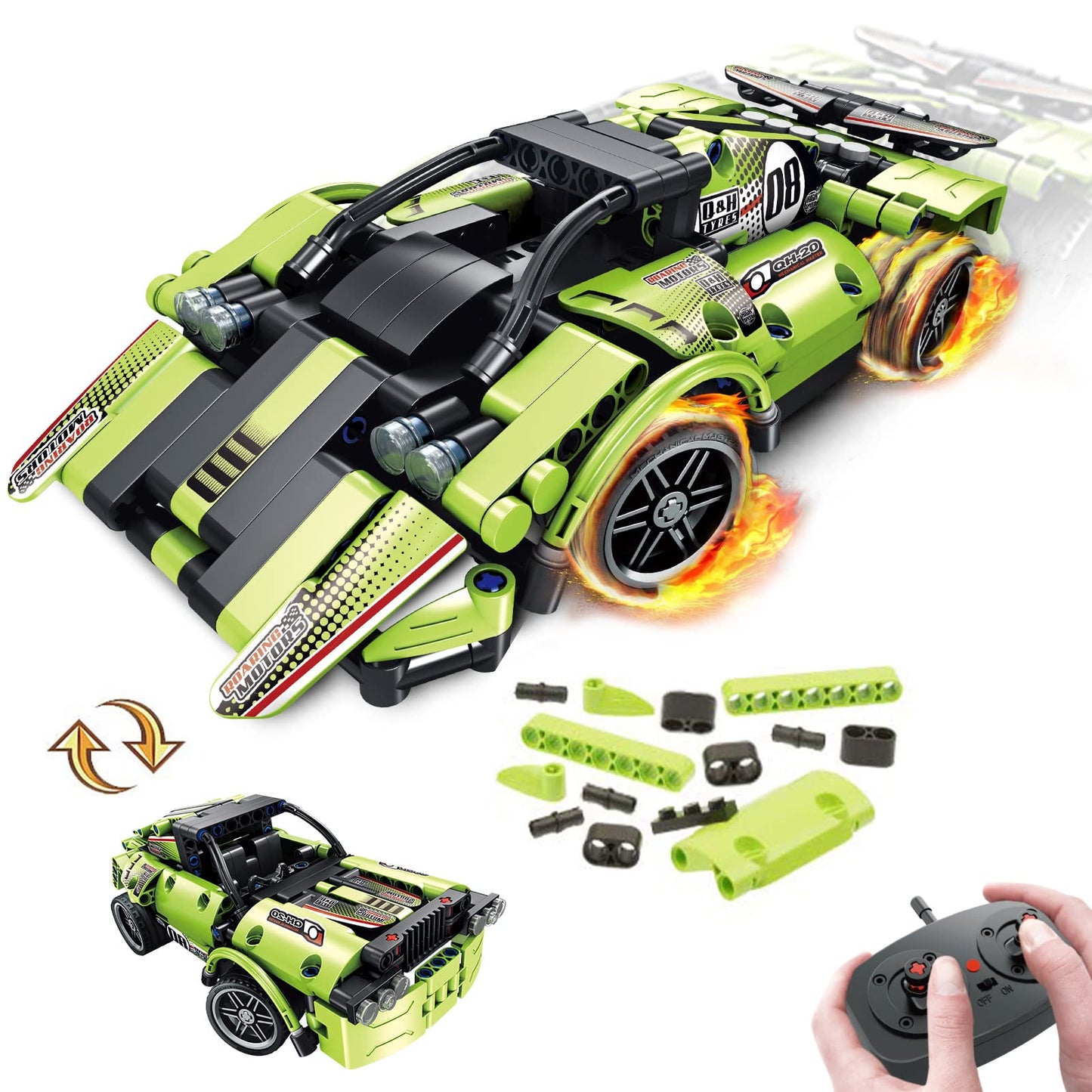 GAMZOO STEM Building Toys – 2-in-1 Remote Control Racer & Off-Road Truck | Ideal Gift for 6-9+ Year Olds