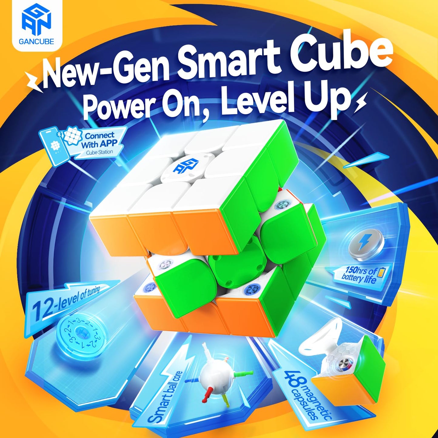 GAN 356 i Carry E Smart Speed Cube: Magnetic Precision, Bluetooth App Tracking & Real-Time Solving