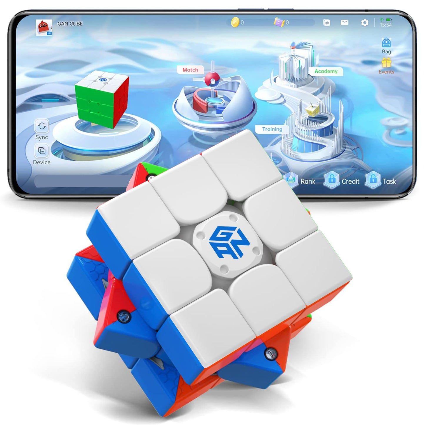 GAN 356 i3 Stickerless 3x3 Speed Cube – Magnetic Smart Cube with App Training & Online Battles