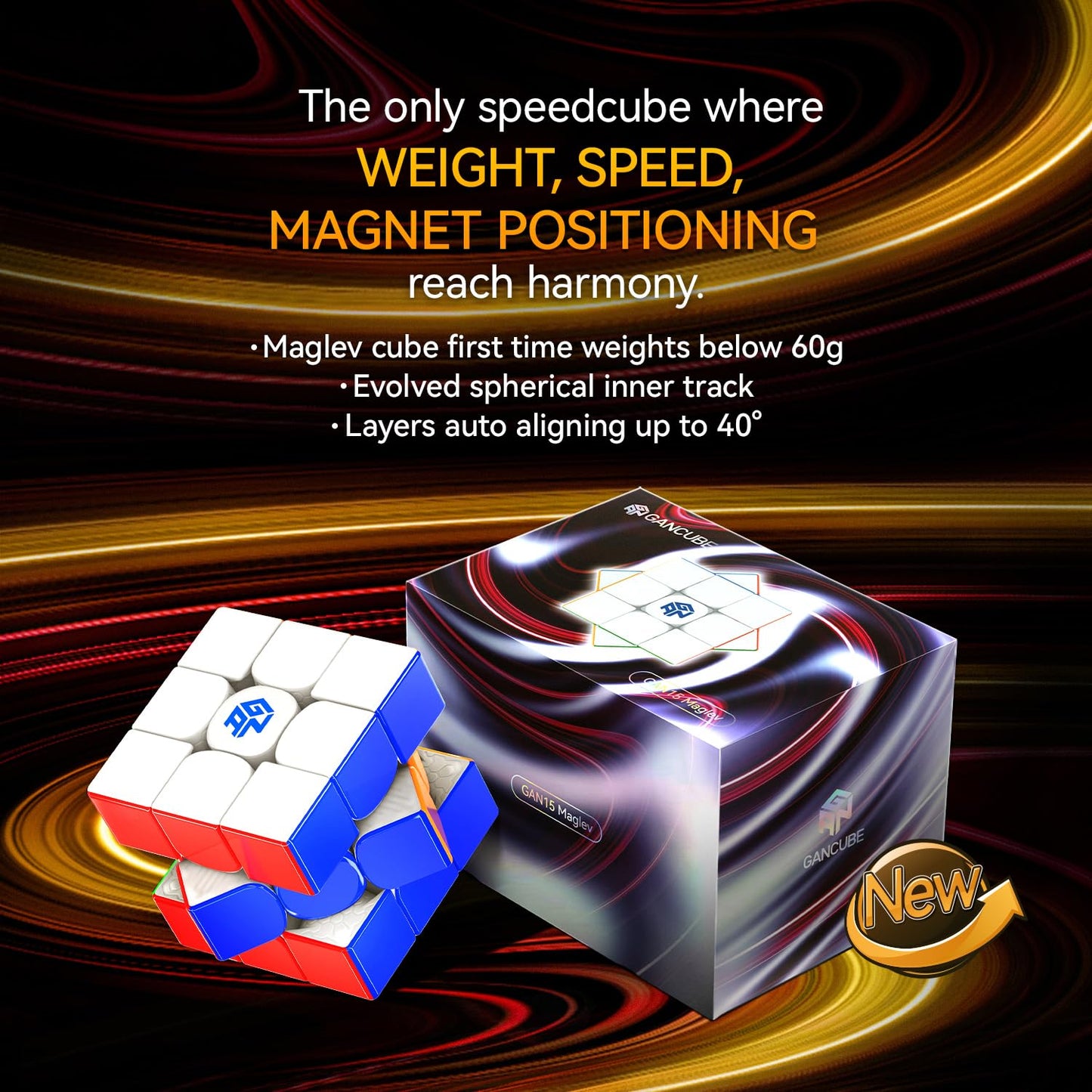 GAN 15 Maglev Speed Cube 3x3 | Ultra-Light 58.6g Magnetic Puzzle with GES V3 & UV Coating