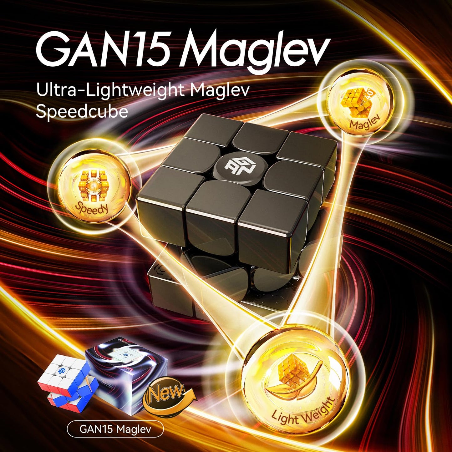 GAN 15 Maglev Speed Cube 3x3 | Ultra-Light 58.6g Magnetic Puzzle with GES V3 & UV Coating