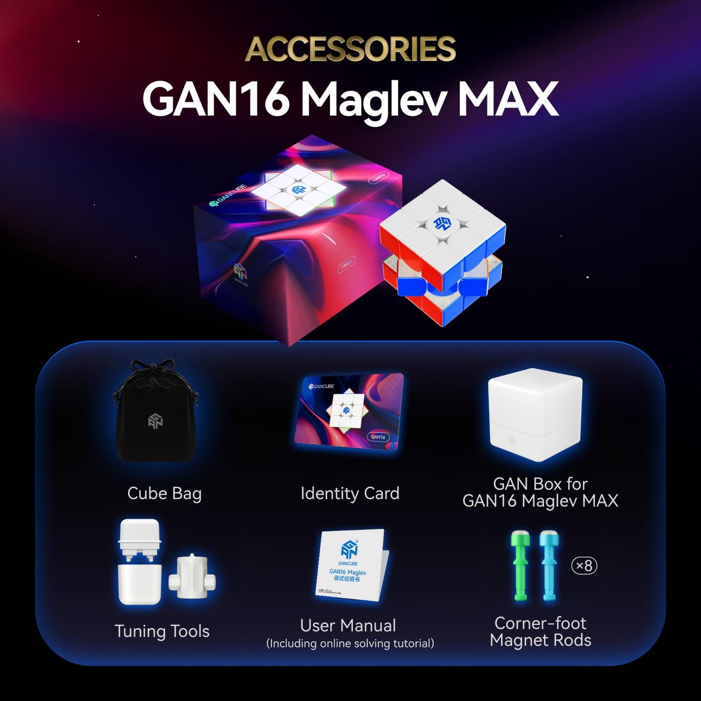 GAN 16 Maglev Max 3x3 Magnetic Speed Cube – 56mm UV Version