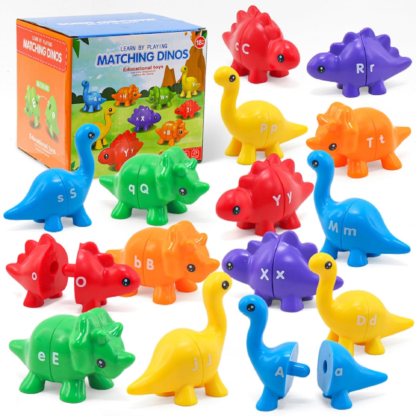 Ganaj 26Pcs Dinosaur Alphabet Matching Toy – Fine Motor & Early Learning for Toddlers 1-3