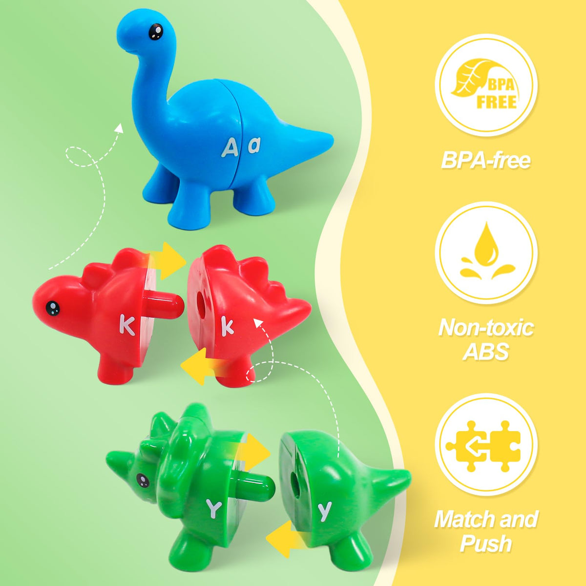 Ganaj Montessori Alphabet Dinosaur Toys — 26 Letters, 13 Dinos, Fine Motor