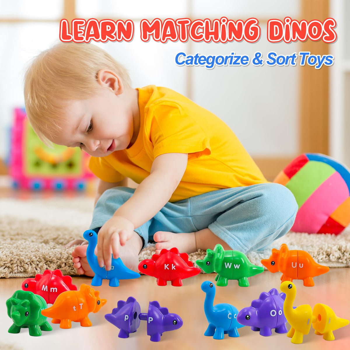 Ganaj Montessori Alphabet Dinosaur Toys — 26 Letters, 13 Dinos, Fine Motor