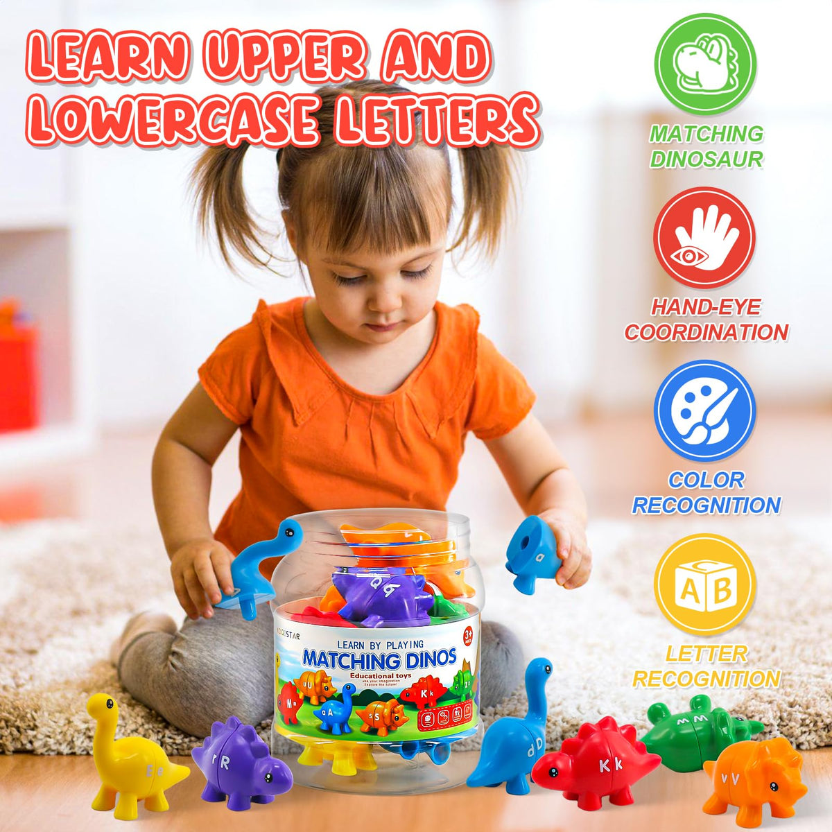 Ganaj Montessori Alphabet Dinosaur Toys — 26 Letters, 13 Dinos, Fine Motor
