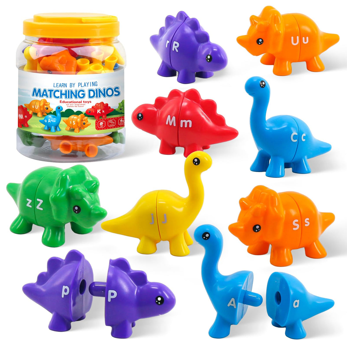 Ganaj Montessori Alphabet Dinosaur Toys — 26 Letters, 13 Dinos, Fine Motor
