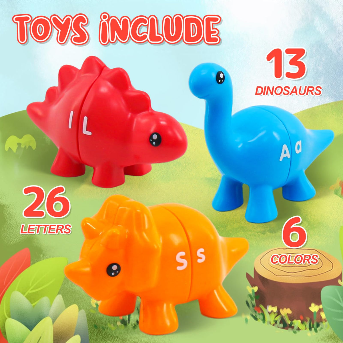 Ganaj Montessori Alphabet Dinosaur Toys — 26 Letters, 13 Dinos, Fine Motor
