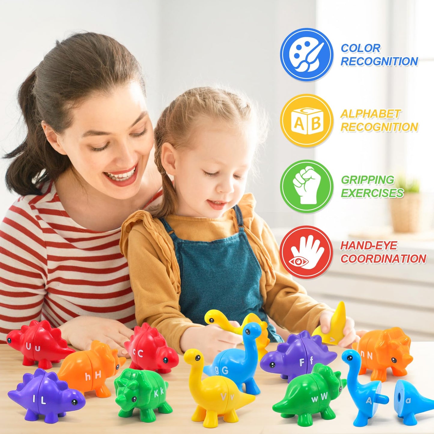 Ganaj 26Pcs Dinosaur Alphabet Matching Toy – Fine Motor & Early Learning for Toddlers 1-3