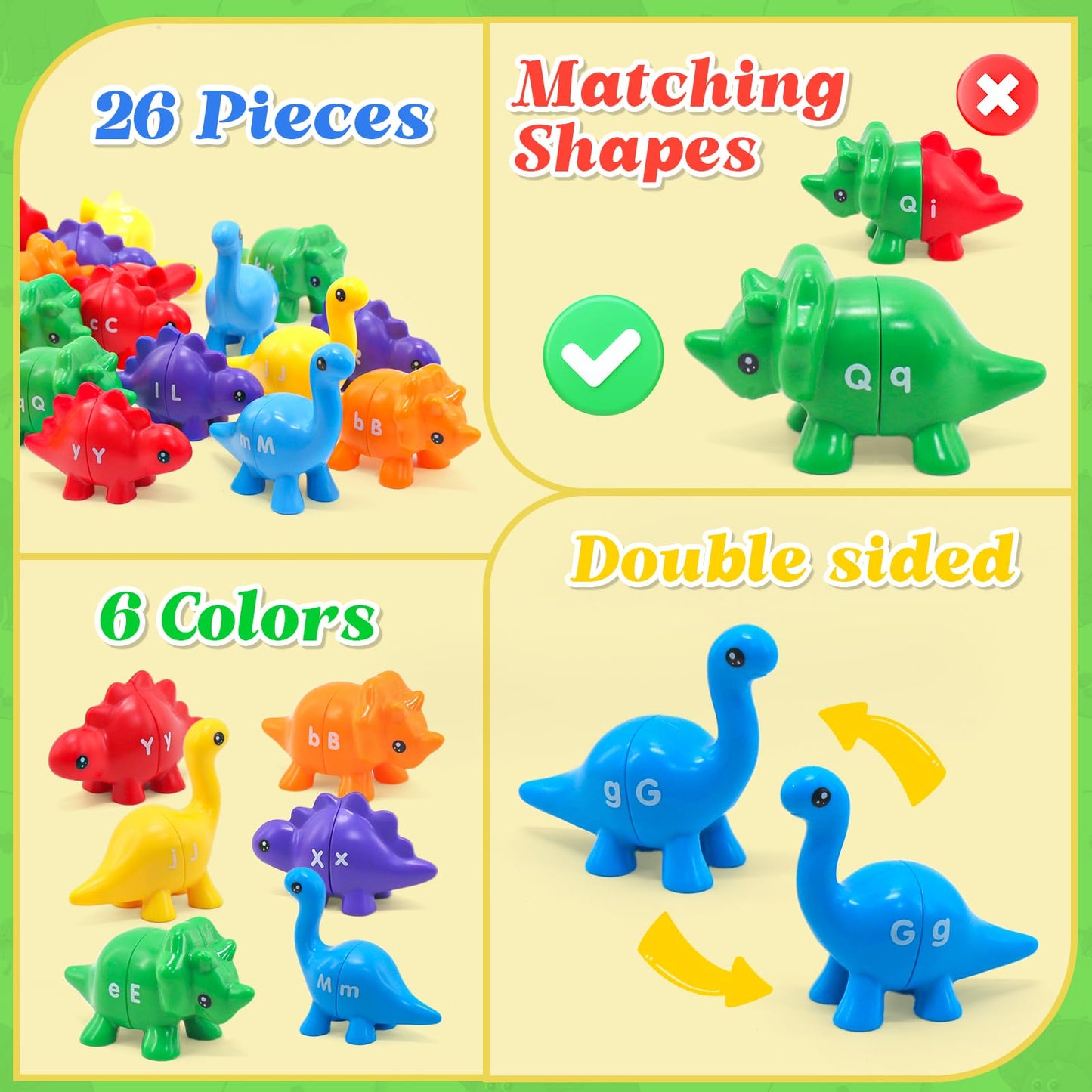 Ganaj 26Pcs Dinosaur Alphabet Matching Toy – Fine Motor & Early Learning for Toddlers 1-3