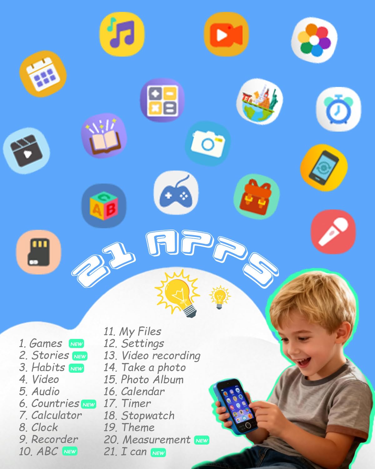 GANDASHI Kids Smart Phone 3.5-inch Touchscreen — ABC Learning for Ages 3–10, 16GB SD Card Included