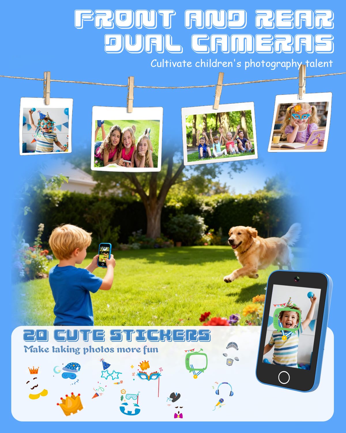 GANDASHI Kids Smart Phone 3.5-inch Touchscreen — ABC Learning for Ages 3–10, 16GB SD Card Included