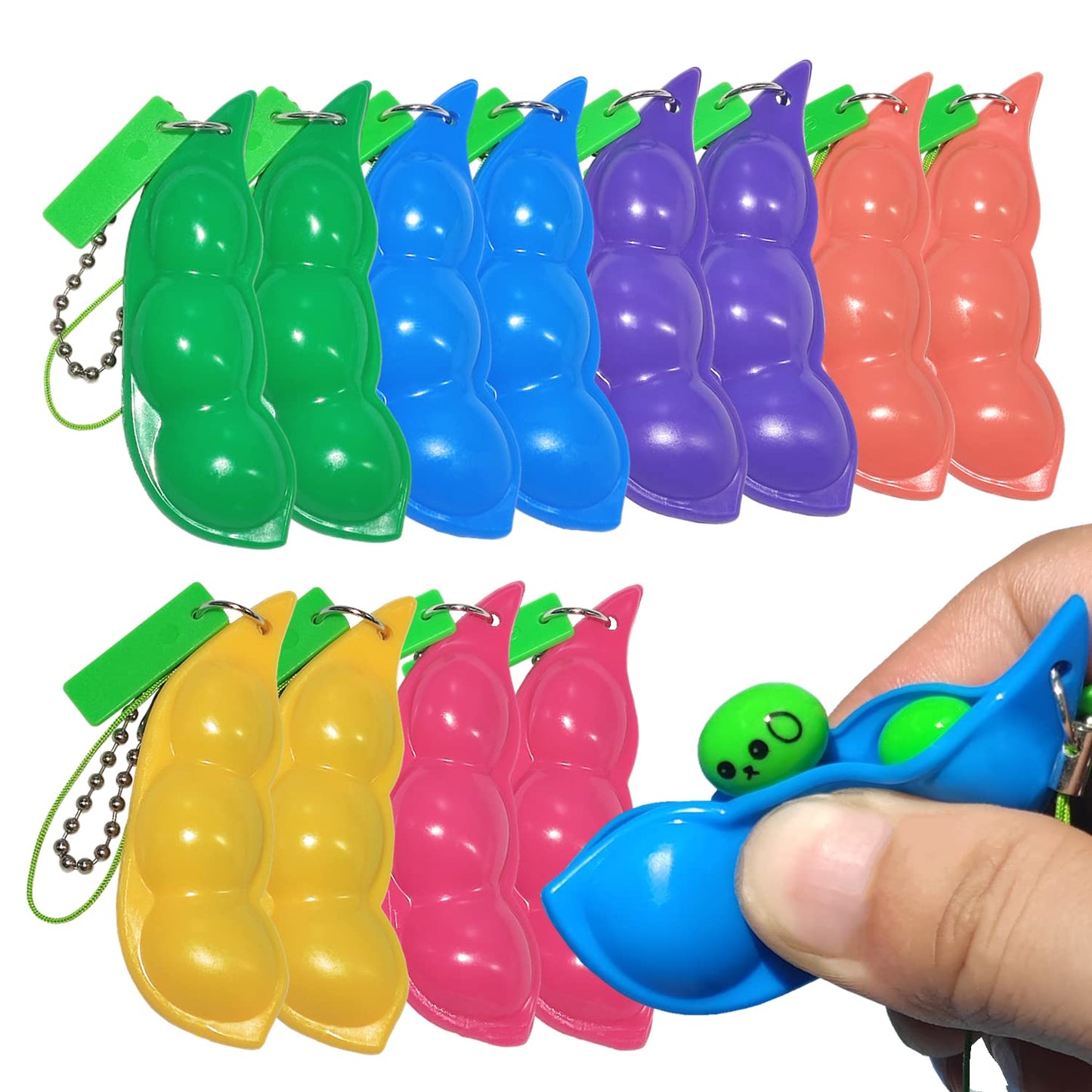 Ganjiang 12-Piece Squeeze Bean Keychain Fidget Toys – Stress Relief & Sensory Set