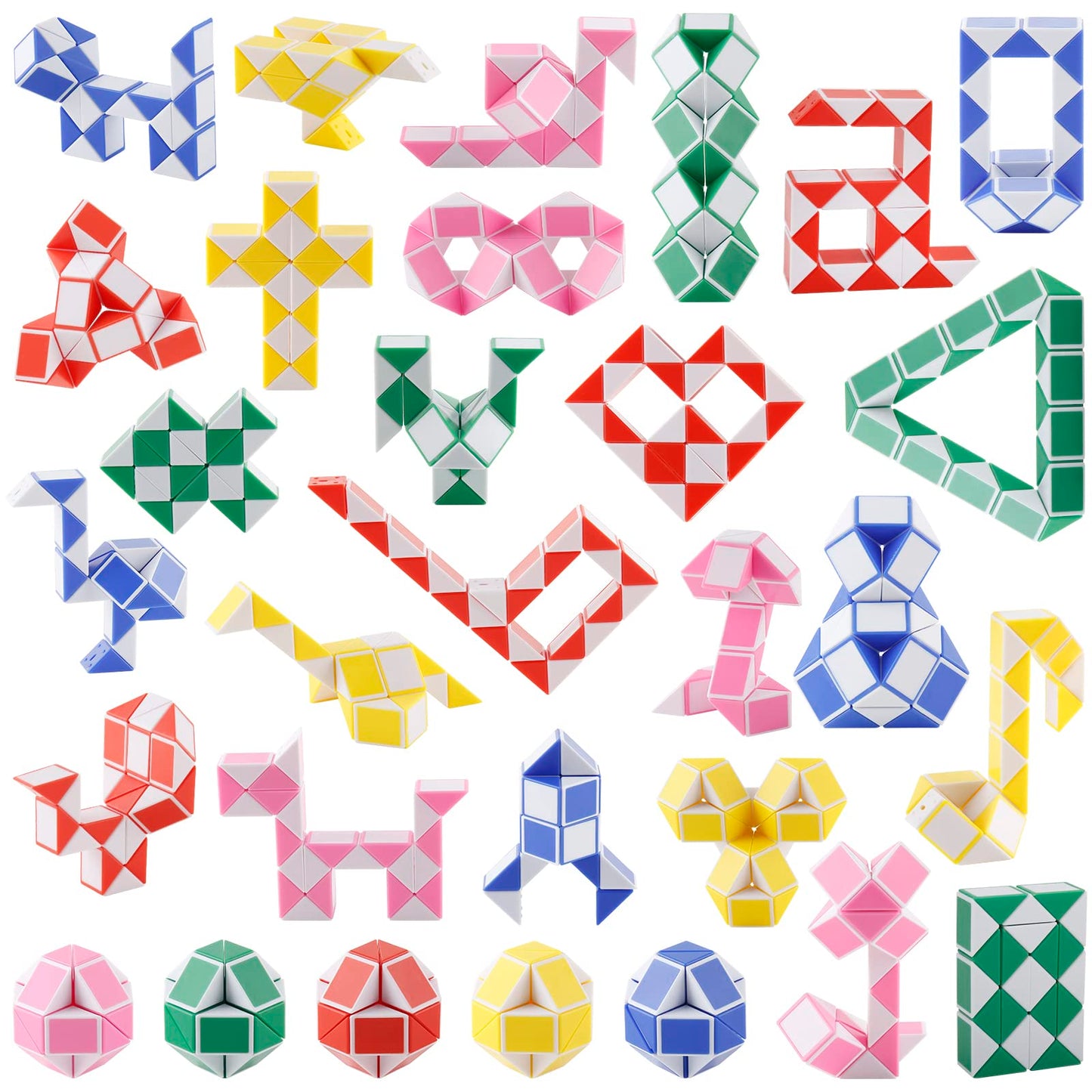 Ganowo 30-Pack Fidget Snake Cube Twist Puzzles – Random Colors, Party Favors & Stocking Stuffers