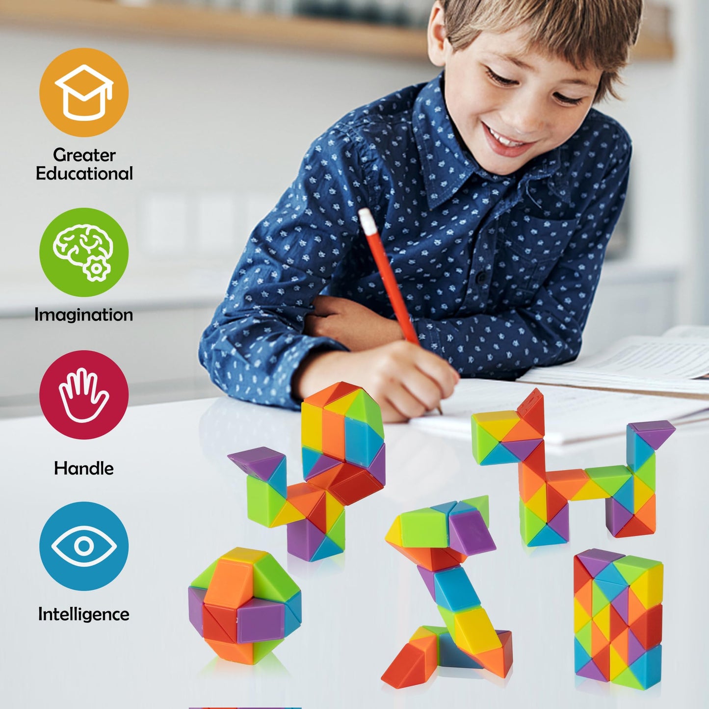 Ganowo Medium Snake Cube 4 Pack – Rainbow Twist Fidget Puzzles for Kids, Teens, and Mindful Play