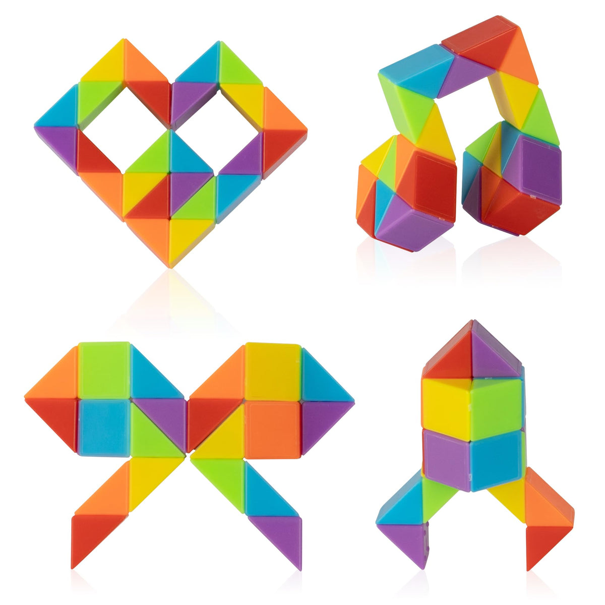 Ganowo Medium Snake Cube 4 Pack – Rainbow Twist Fidget Puzzles for Kids, Teens, and Mindful Play