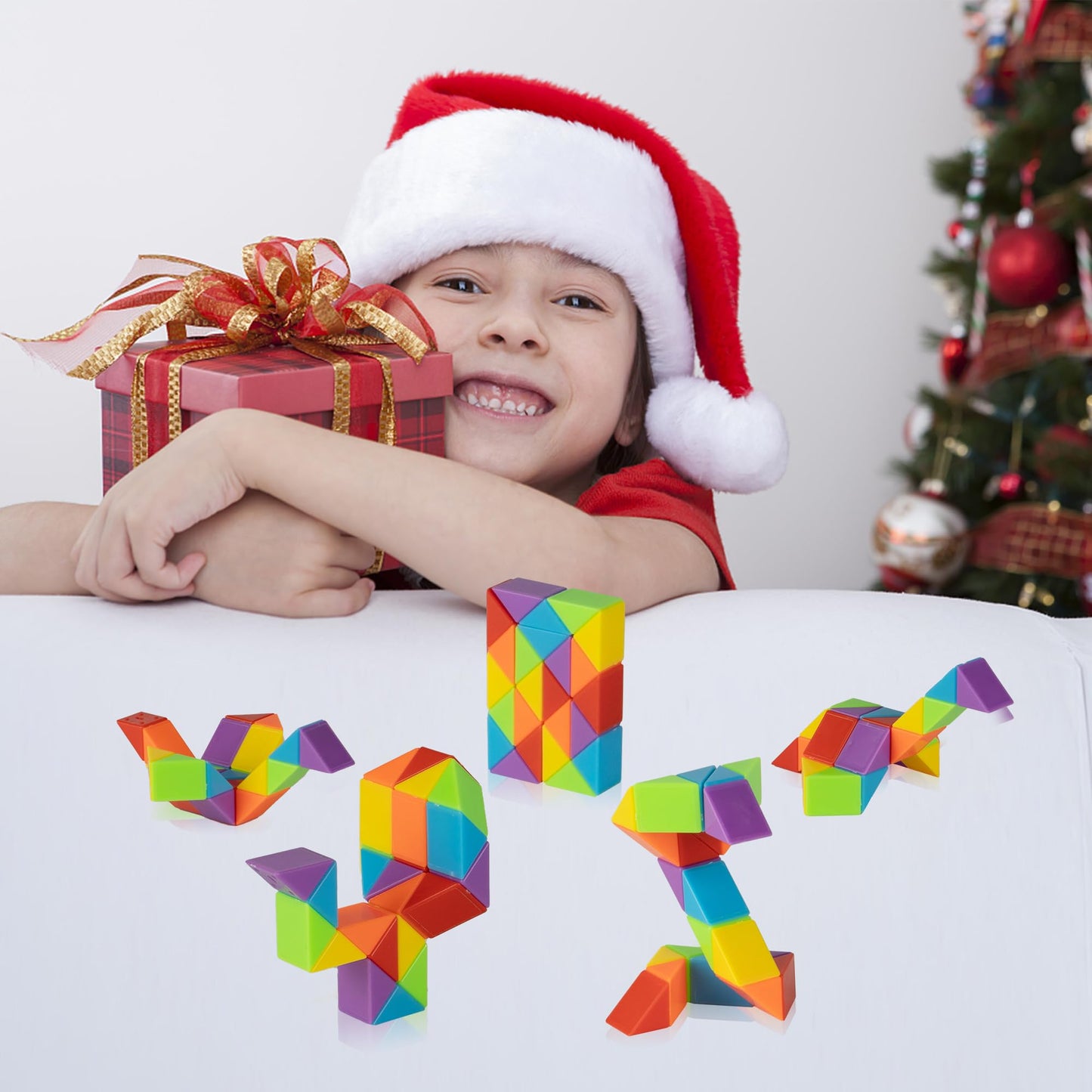 Ganowo Medium Snake Cube 4 Pack – Rainbow Twist Fidget Puzzles for Kids, Teens, and Mindful Play