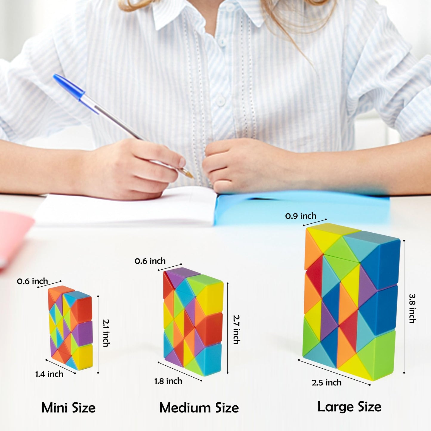 Ganowo Medium Snake Cube 4 Pack – Rainbow Twist Fidget Puzzles for Kids, Teens, and Mindful Play