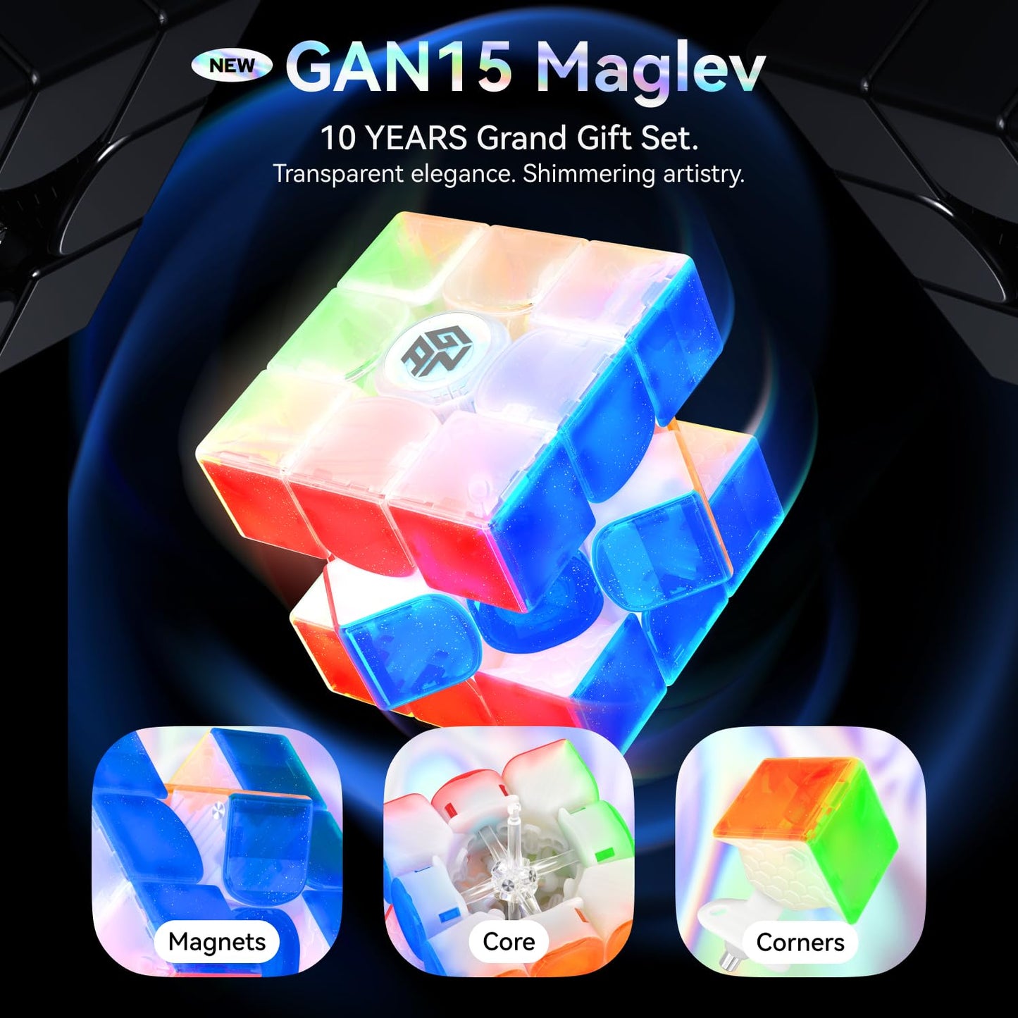 GANSPUZZLE GAN 15 Maglev Speed Cube 3x3 – Ultra-Light 58.6g, 10th Anniversary Edition