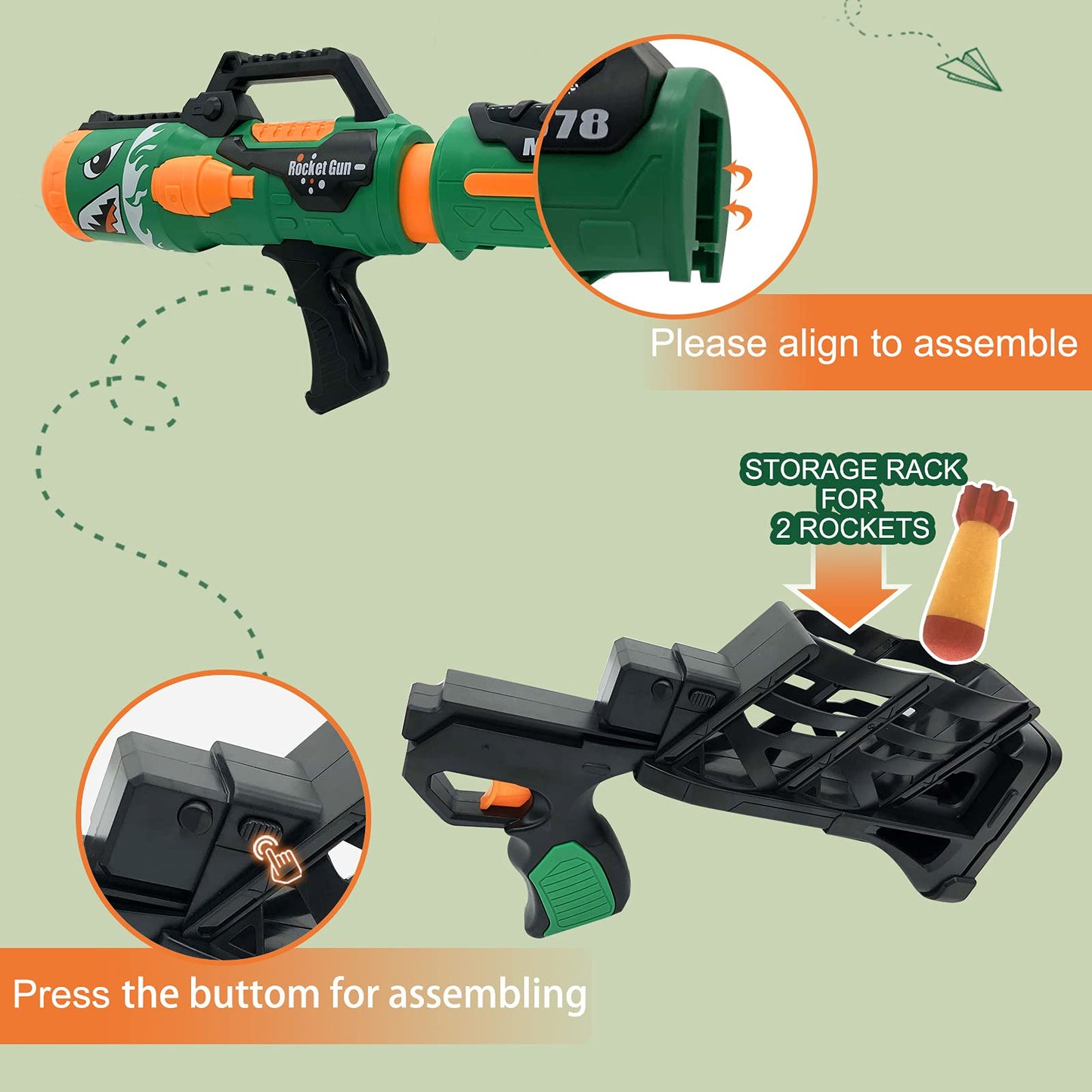 Gantan Rocket Barrel Launcher – Foam Rockets Included (6 Pack)