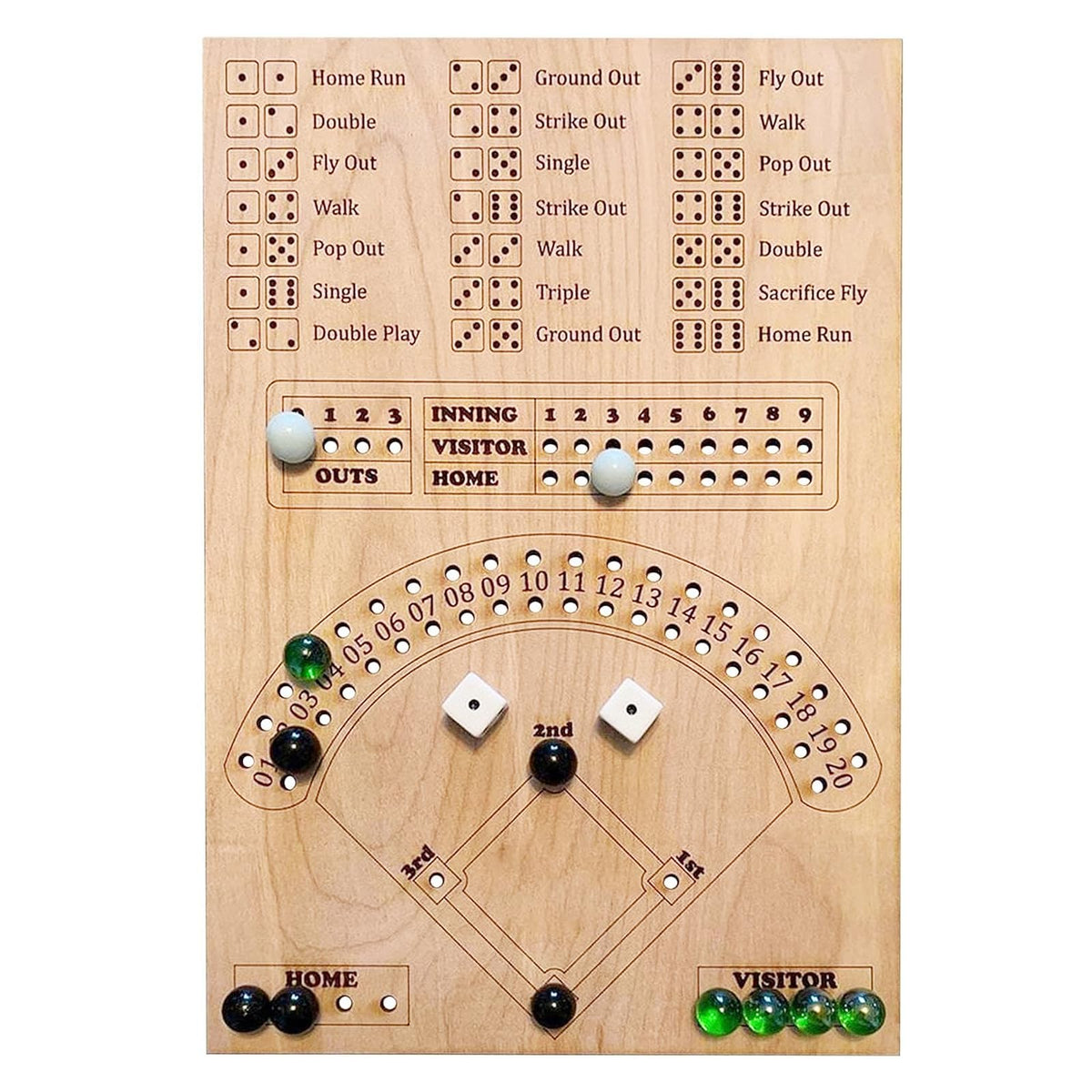 GAOMEIDA Baseball Dice Board Game – Wooden Family Fun for Kids and Adults