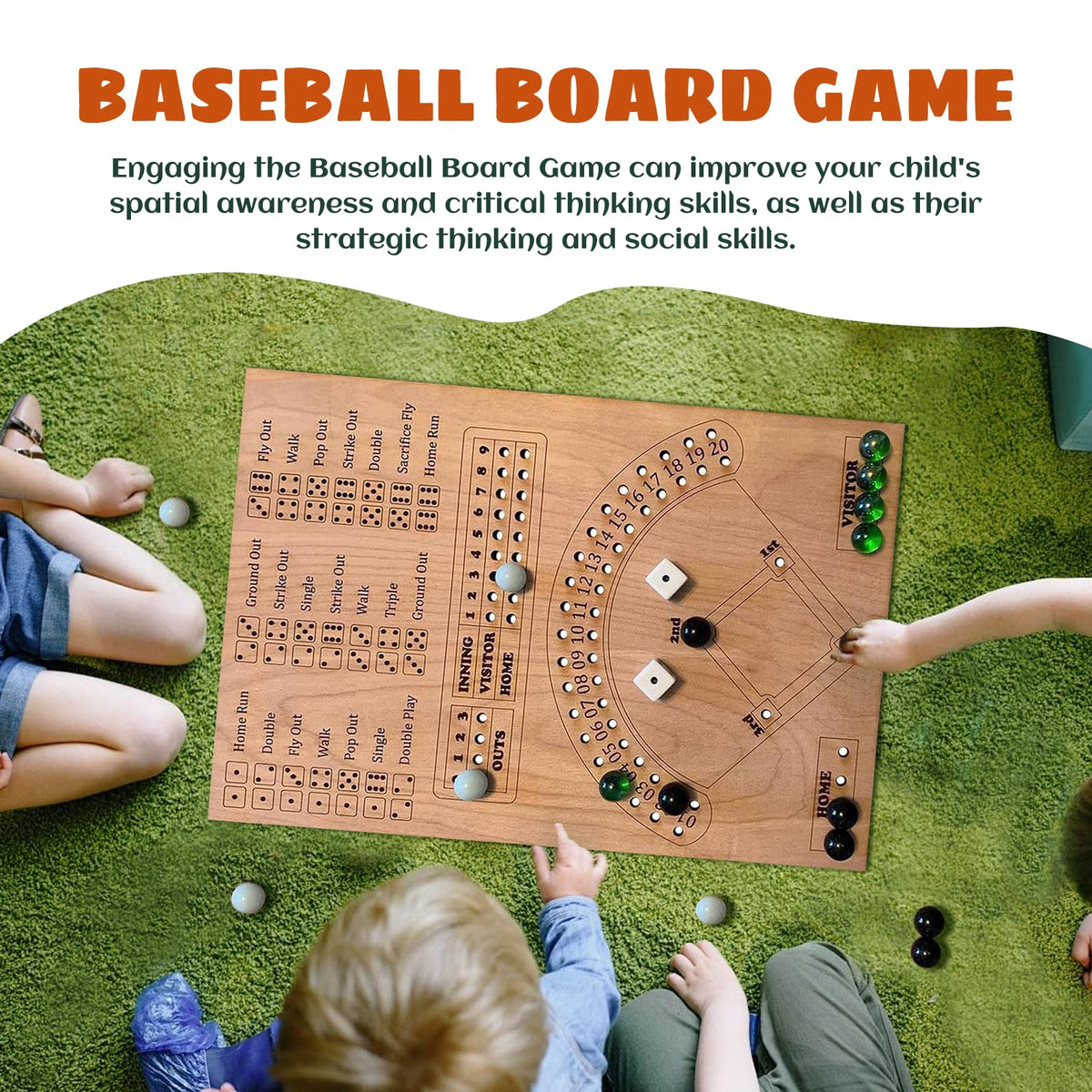GAOMEIDA Baseball Dice Board Game – Wooden Family Fun for Kids and Adults