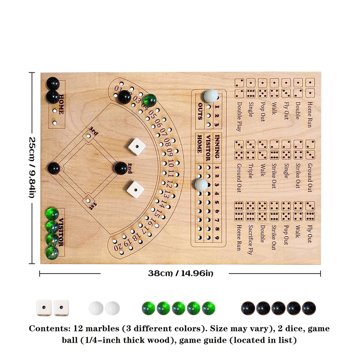 GAOMEIDA Baseball Dice Board Game – Wooden Family Fun for Kids and Adults