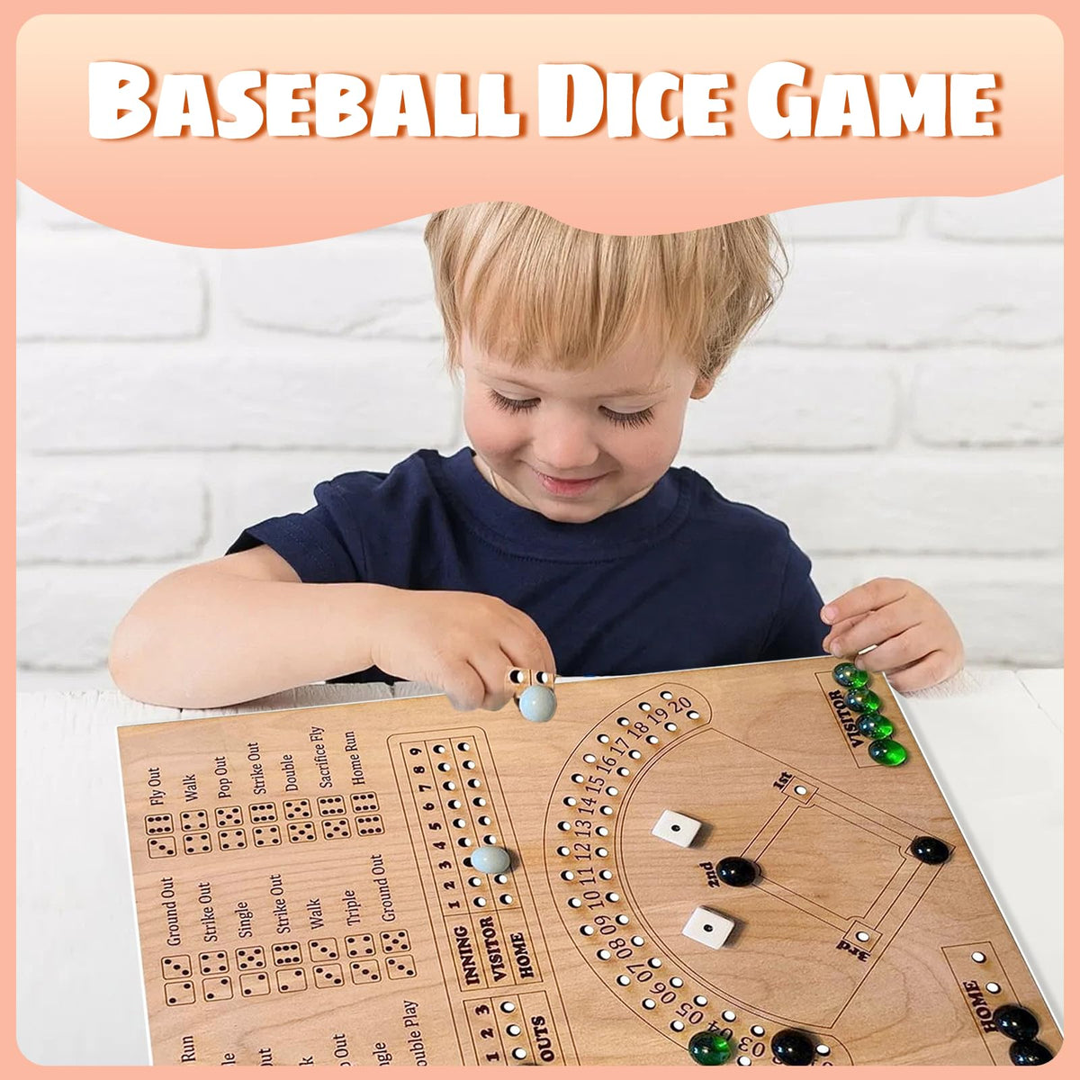 GAOMEIDA Baseball Dice Board Game – Wooden Family Fun for Kids and Adults