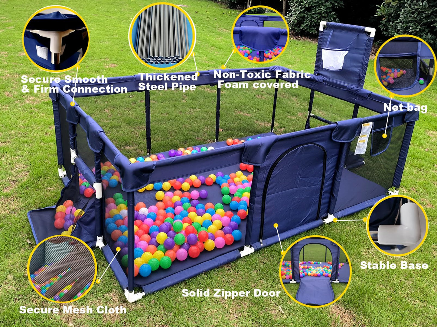 Gaorui Large Kids Ball Pit – Portable Indoor Outdoor Play Yard for Toddlers (Blue)