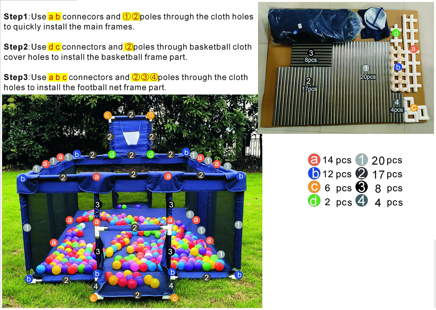 Gaorui Large Kids Ball Pit – Portable Indoor Outdoor Play Yard for Toddlers (Blue)
