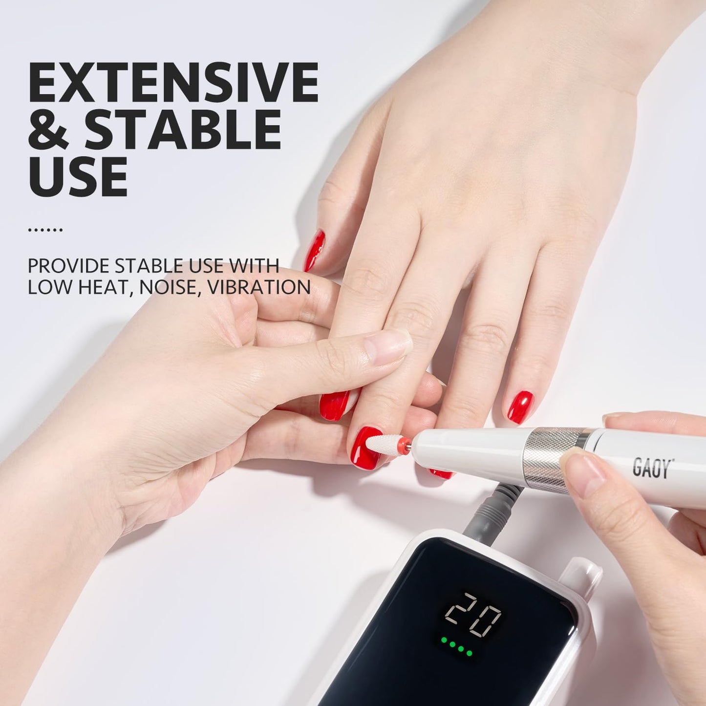GAOY Rechargeable Cordless Nail Drill for Beginners – 20,000 RPM, 12 Drill Bits & LED Display