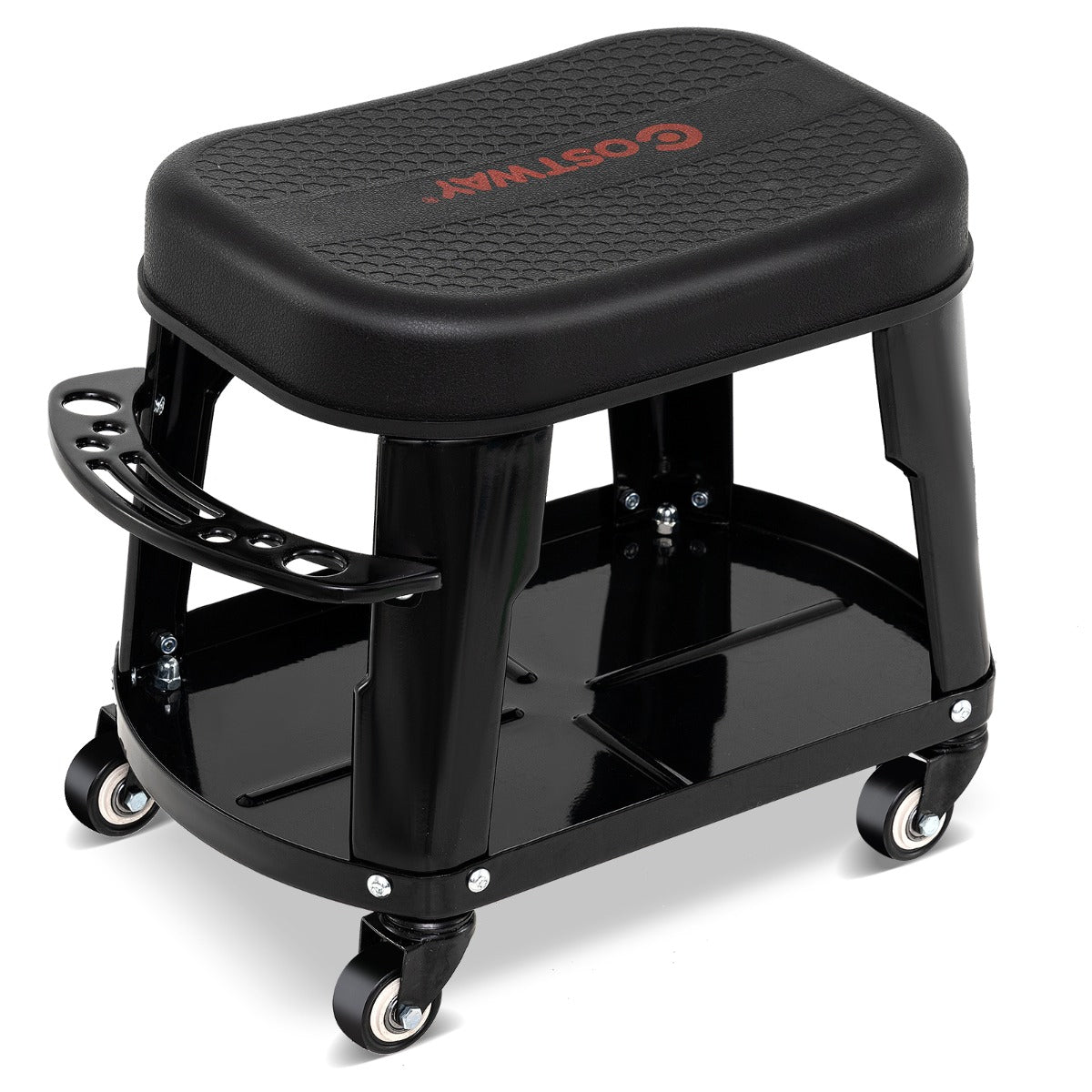 Garage Rolling Stool with Equipment Tray and Tool Holder-Black