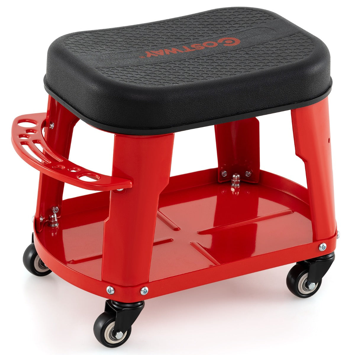 Garage Rolling Stool with Equipment Tray and Tool Holder-Black