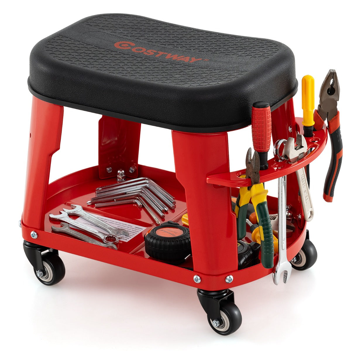 Garage Rolling Stool with Equipment Tray and Tool Holder-Black