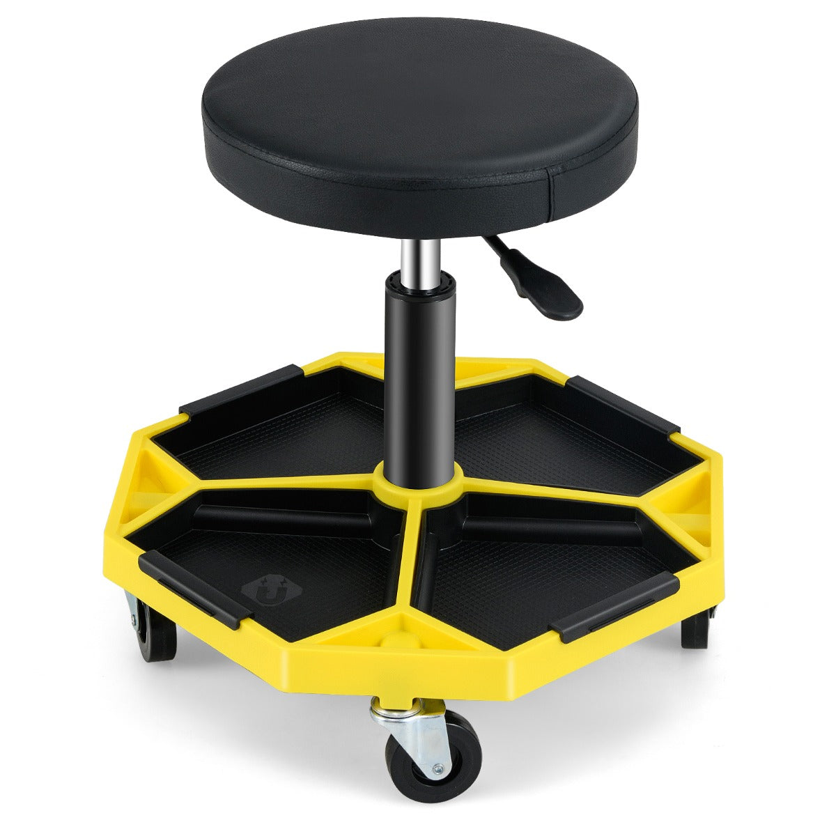Garage Workshop Creeper Seat with Padded Seat and Tool Tray-Yellow
