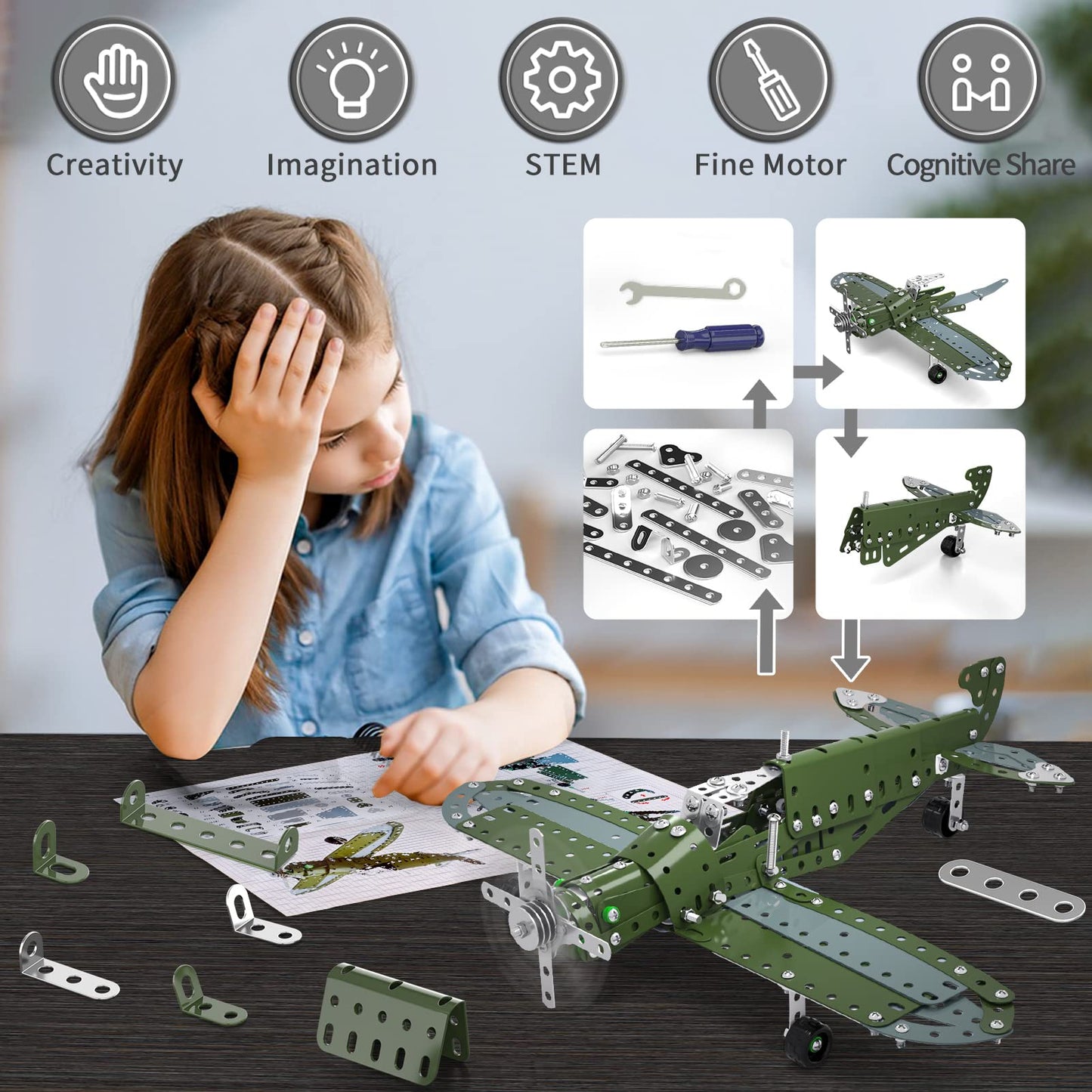 Garbo Star STEM Airplane Building Set – 285-Piece Metal Construction Kit for Kids 8-12