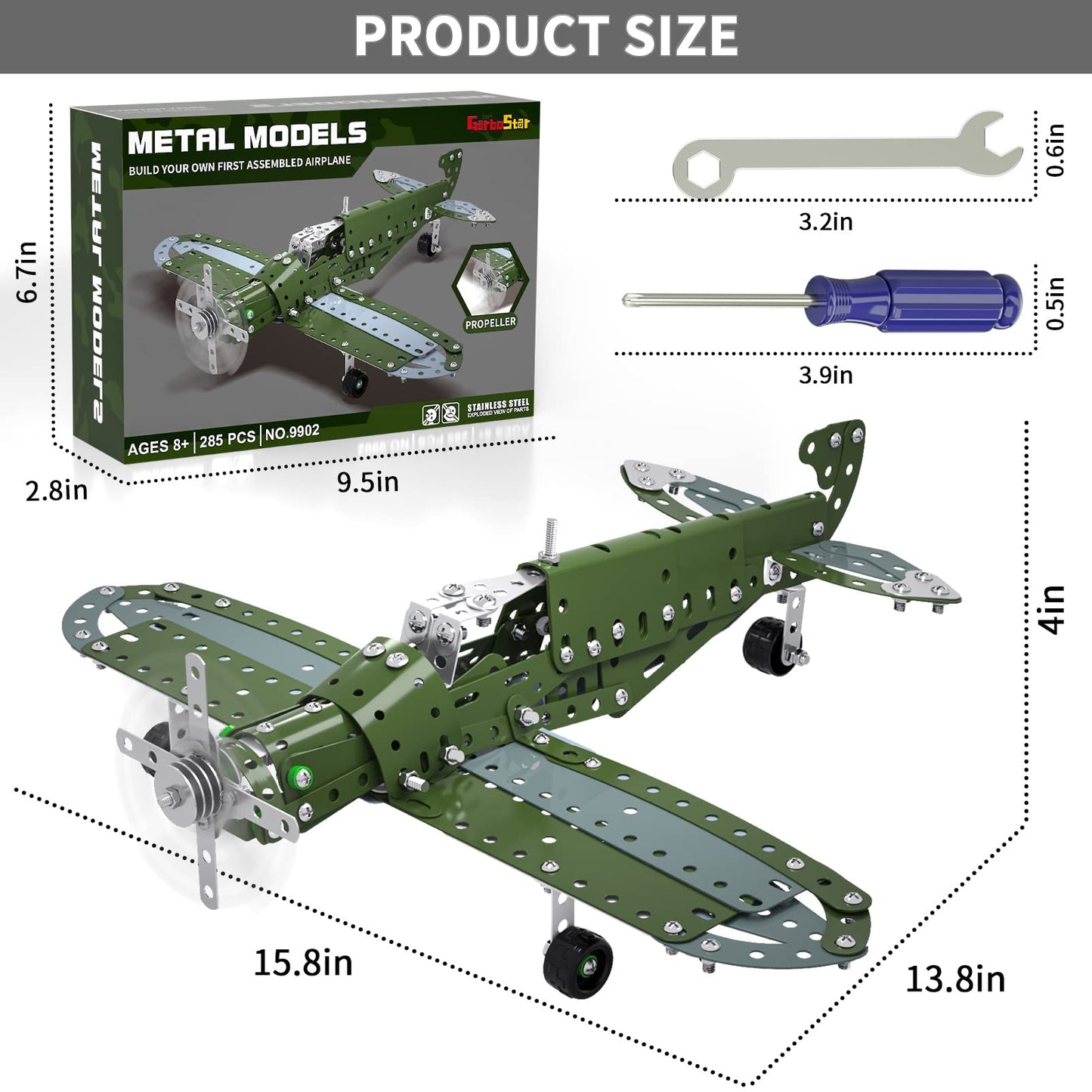 Garbo Star STEM Airplane Building Set – 285-Piece Metal Construction Kit for Kids 8-12