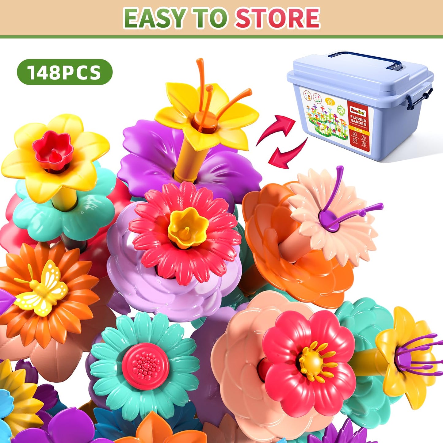 Garbo Star 148PCS Flower Garden Building Toys for Ages 3-5 – Creative STEM Gift