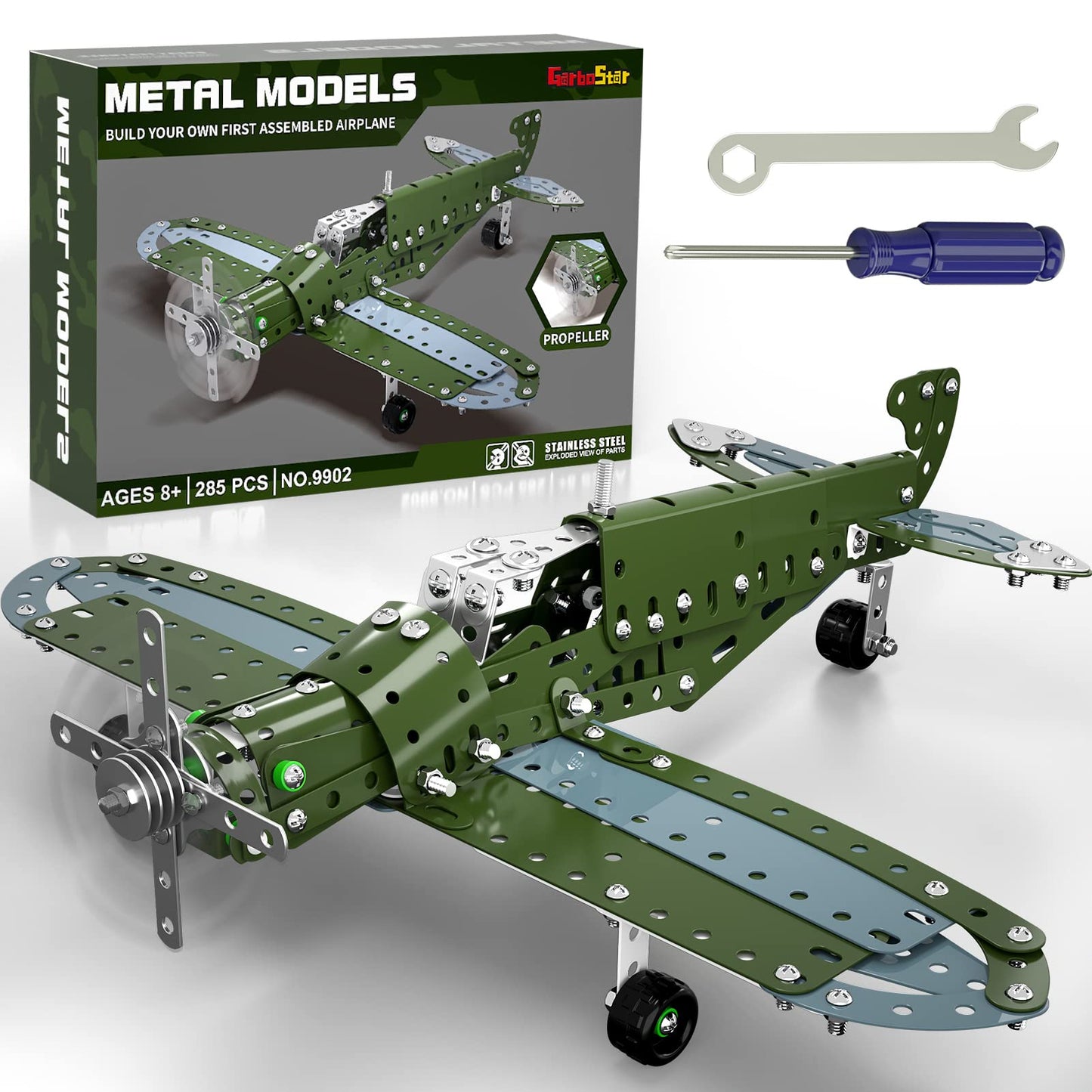 Garbo Star STEM Airplane Building Set – 285-Piece Metal Construction Kit for Kids 8-12